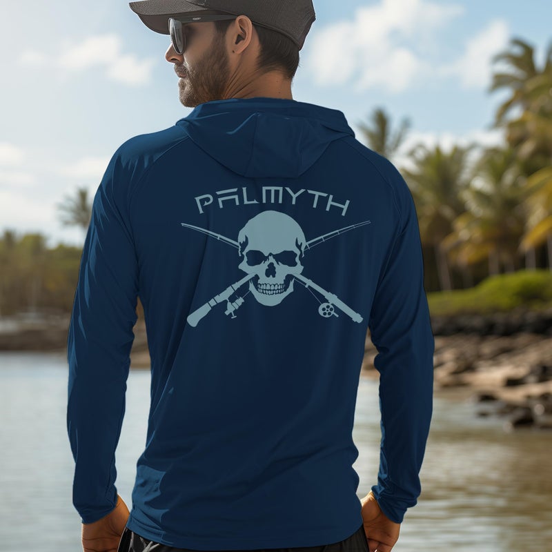 Palmyth Fishing Hoodie for Men Long Sleeve Sun Protection UV UPF 50+ Shirts(Dark Blue/Skull and Rods - Image 5
